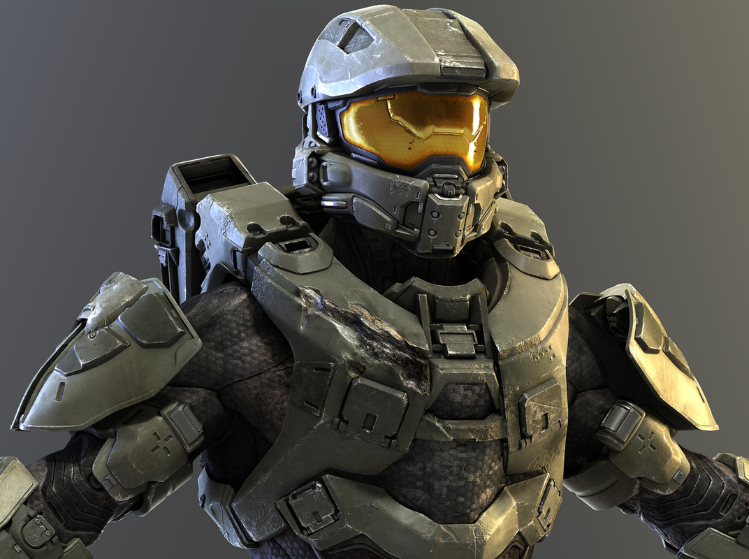 Master Chief: a raw 3D render showing surface, shader, and lighting development